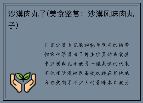 沙漠肉丸子(美食鉴赏：沙漠风味肉丸子)